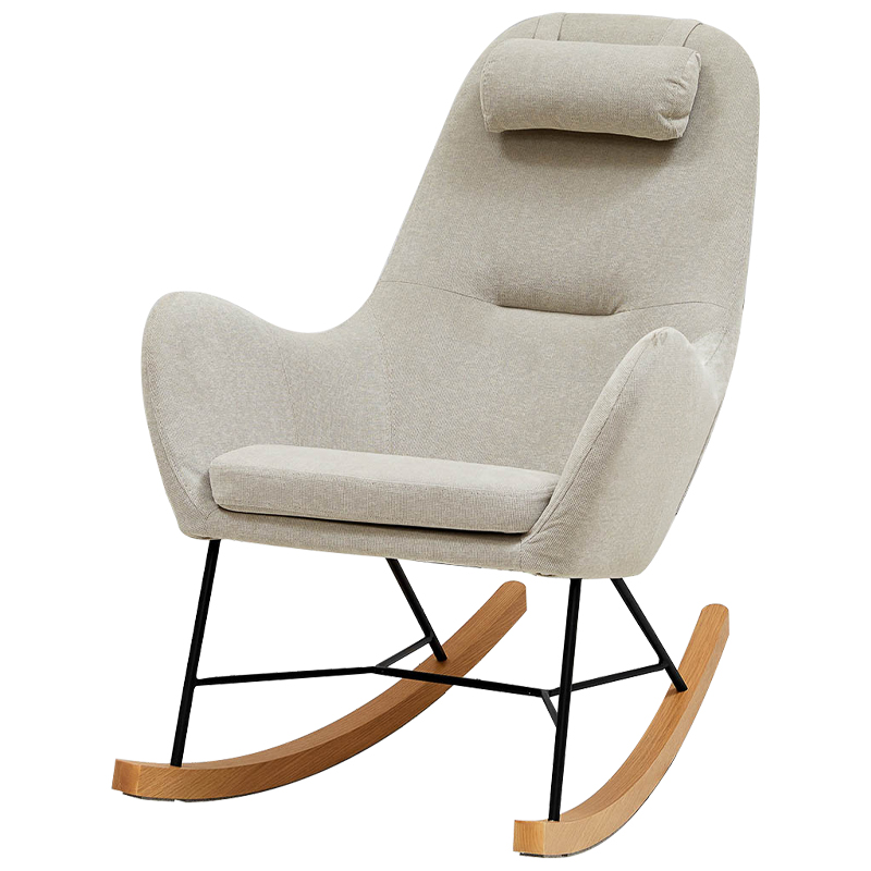 Бежевое Кресло-качалка с подушкой Rhyley Rocking Chair Бежево-серый Черный Древесина Бежевое Кресло-качалка с подушкой Rhyley Rocking Chair Бежево-серый Черный Древесина во Владивостоке | Loft Concept