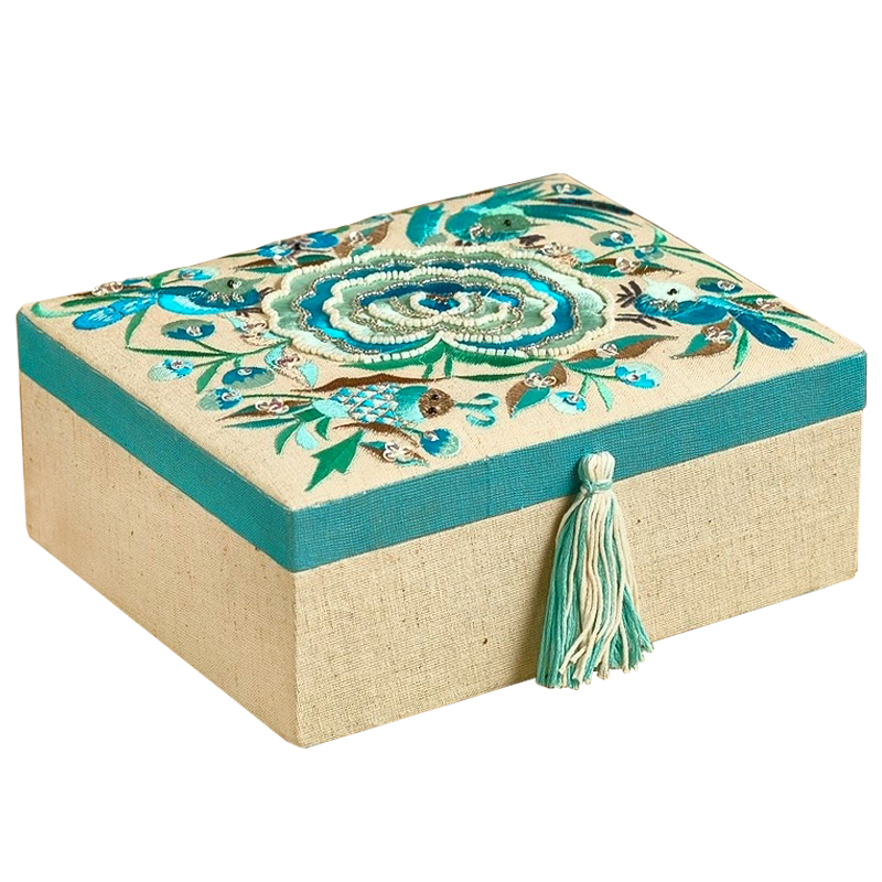 Шкатулка с вышивкой из бисера Kelley Beads Embroidery Box Бежевый Бирюзовый Шкатулка с вышивкой из бисера Kelley Beads Embroidery Box Бежевый Бирюзовый во Владивостоке | Loft Concept