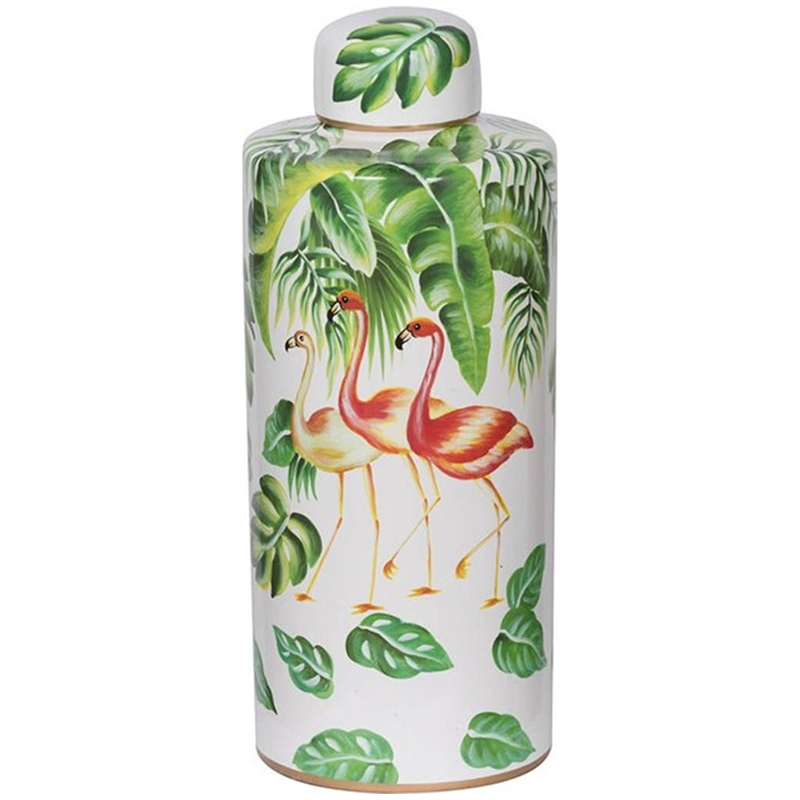Ваза с крышкой Three Flamingos Green White Vase Белый Зеленый Красный Ваза с крышкой Three Flamingos Green White Vase Белый Зеленый Красный во Владивостоке | Loft Concept