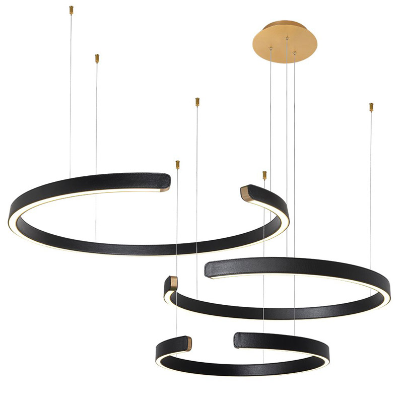 Люстра Half Ring 3 black leather Черный Золотой Люстра Half Ring 3 black leather Черный Золотой во Владивостоке | Loft Concept