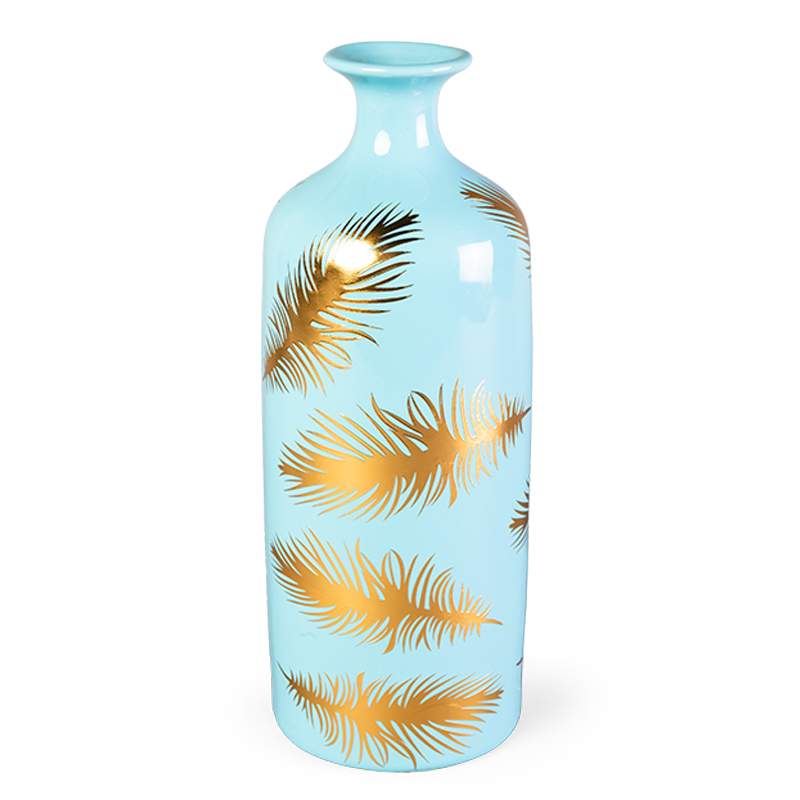 Ваза Gold feathers on blue Vase 30 Голубой Глянцевое золото Ваза Gold feathers on blue Vase 30 Голубой Глянцевое золото во Владивостоке | Loft Concept