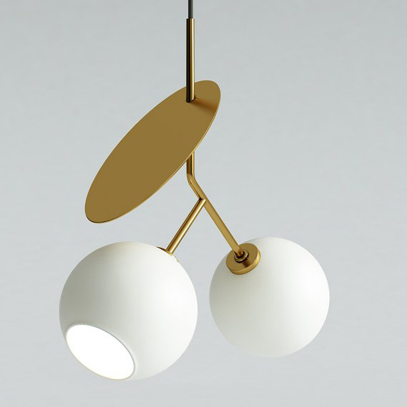 Подвесной светильник Cherry Pendant Double Gold Белое матовое стекло Черный Глянцевое золото Подвесной светильник Cherry Pendant Double Gold Белое матовое стекло Черный Глянцевое золото во Владивостоке | Loft Concept