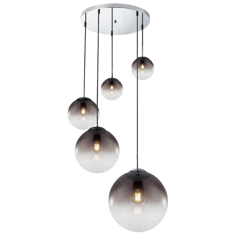 Люстра Ball Sunrise Pendant lamp smok 5 плафона Стекло Смок Хром Люстра Ball Sunrise Pendant lamp smok 5 плафона Стекло Смок Хром во Владивостоке | Loft Concept