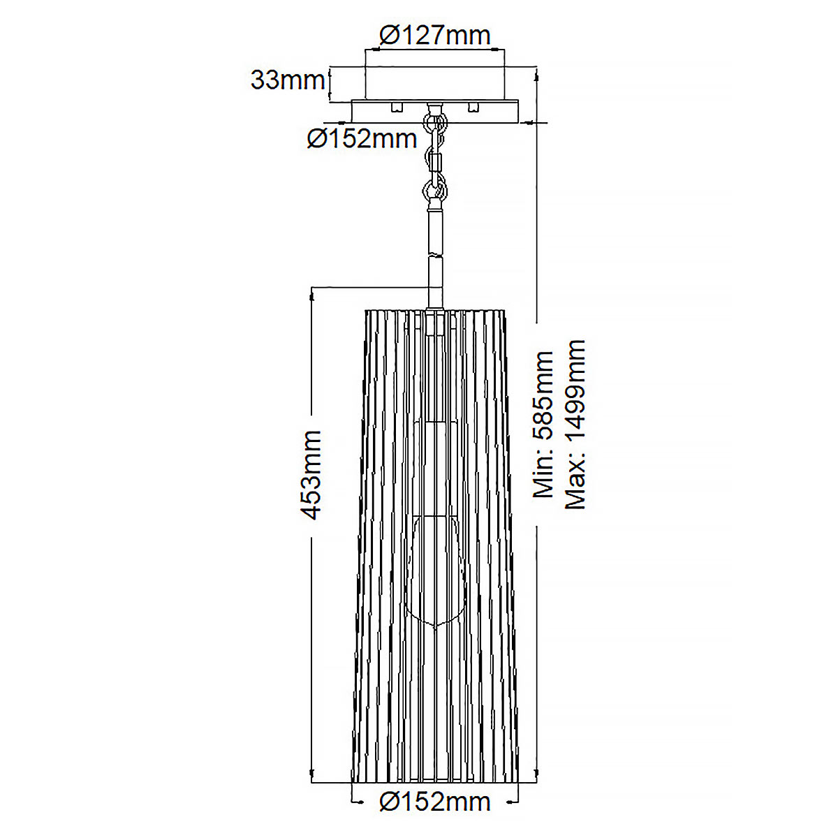 Подвесной светильник с узким цилиндрическим абажуром из черных вертикальных реек Kichler во Владивостоке