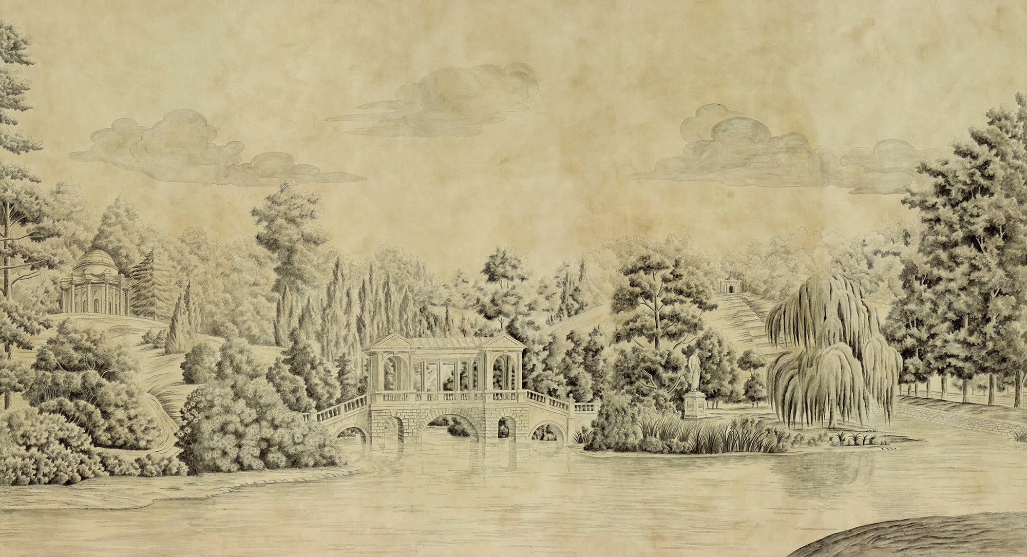 Обои ручная роспись English Landscape Special Colourway on brown painted Xuan paper Обои ручная роспись English Landscape Special Colourway on brown painted Xuan paper - постер Loft-Concept во Владивостоке