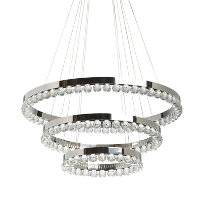 Люстра с тремя кольцами цвета хром и прозрачными хрустальными шарами по периметру Sacramento Transparent Balls Chandelier Хром Прозрачный во Владивостоке | Loft Concept 