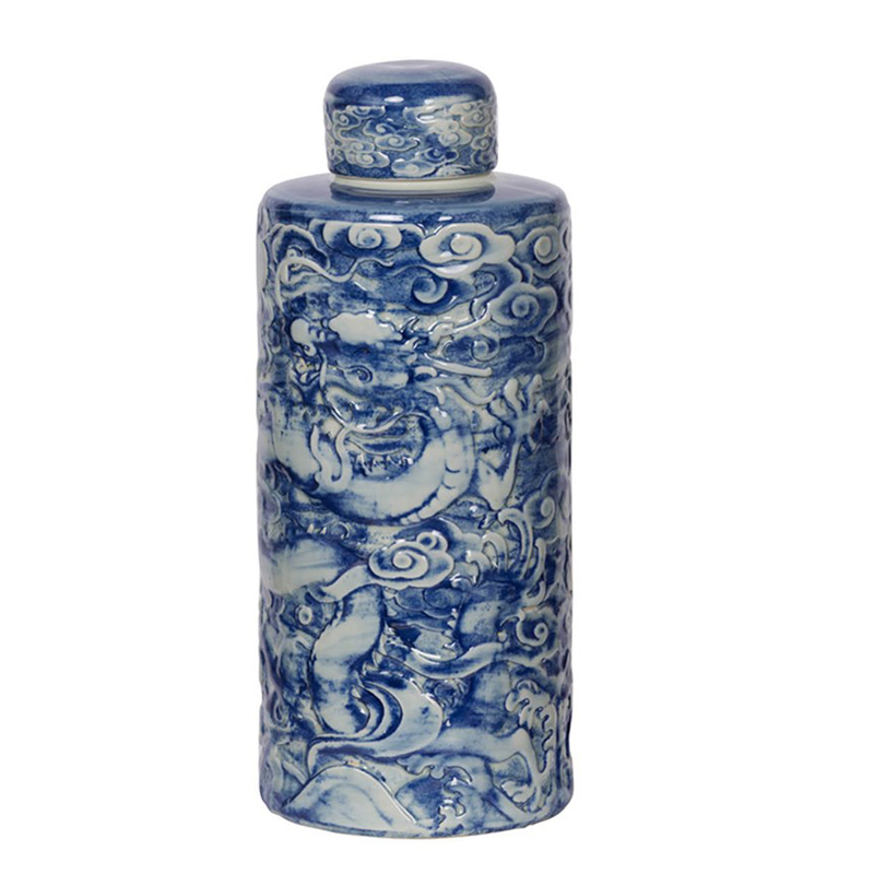 Ваза с крышкой Blue & White Pattern Белый Синий Ваза с крышкой Blue & White Pattern Белый Синий во Владивостоке | Loft Concept