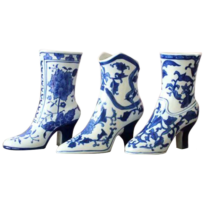 Ваза декоративная Oriental Blue Boot Vase Синий Белый во Владивостоке | Loft Concept 