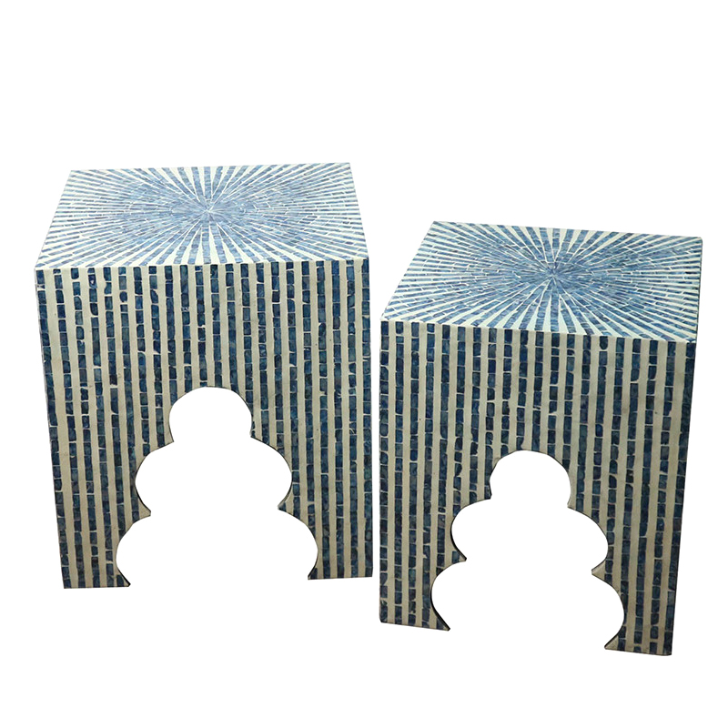 Комплект Приставных Cтолов Bone Inlay Blue из раковин устриц Белый Голубой Комплект Приставных Cтолов Bone Inlay Blue из раковин устриц Белый Голубой во Владивостоке | Loft Concept