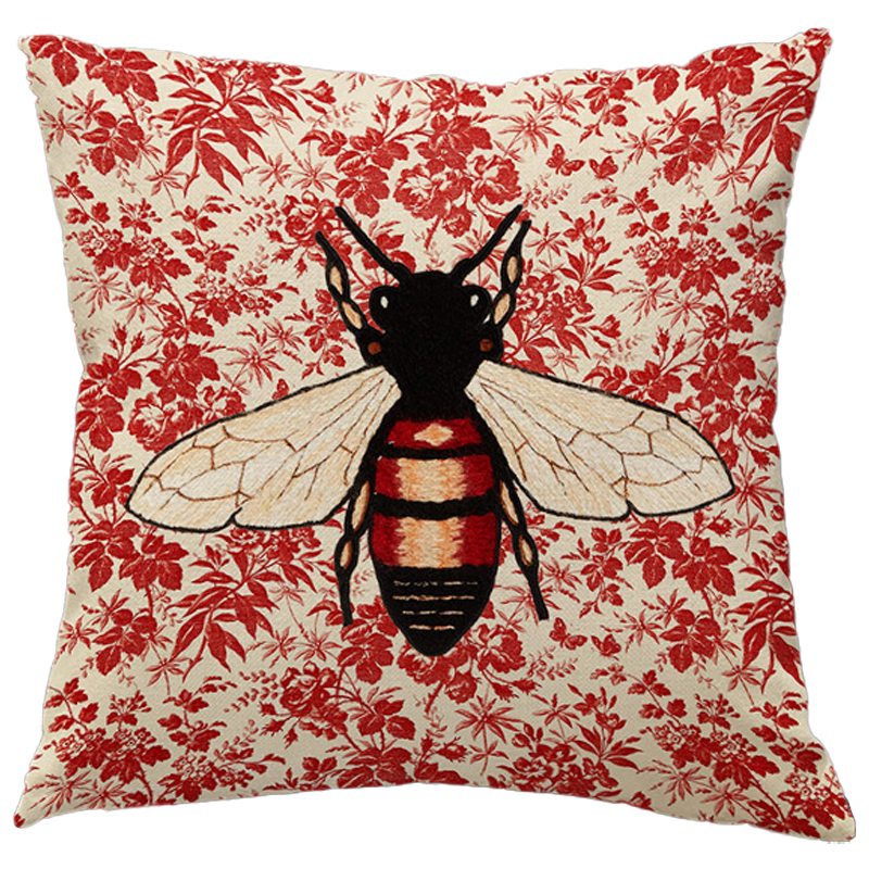Декоративная подушка Стиль Gucci Bee Красный Бежевый Черный Декоративная подушка Стиль Gucci Bee Красный Бежевый Черный во Владивостоке | Loft Concept