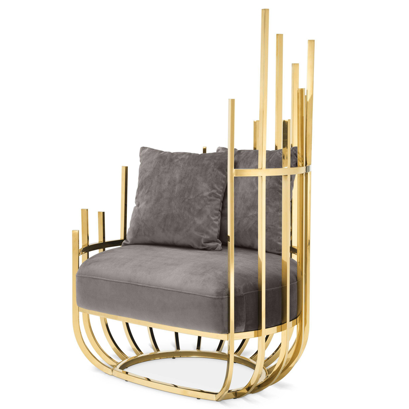 Кресло Eichholtz Chair Santorini Right Серый Глянцевое золото Кресло Eichholtz Chair Santorini Right Серый Глянцевое золото во Владивостоке | Loft Concept