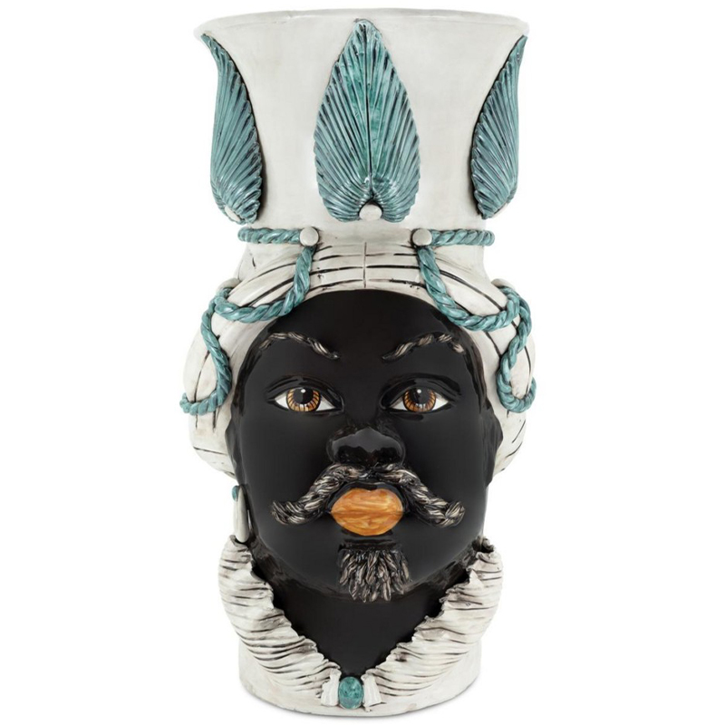 Ваза Vase Moro Man Giant With Leaf Malachite Бежевый Бирюзовый Черный Ваза Vase Moro Man Giant With Leaf Malachite Бежевый Бирюзовый Черный во Владивостоке | Loft Concept