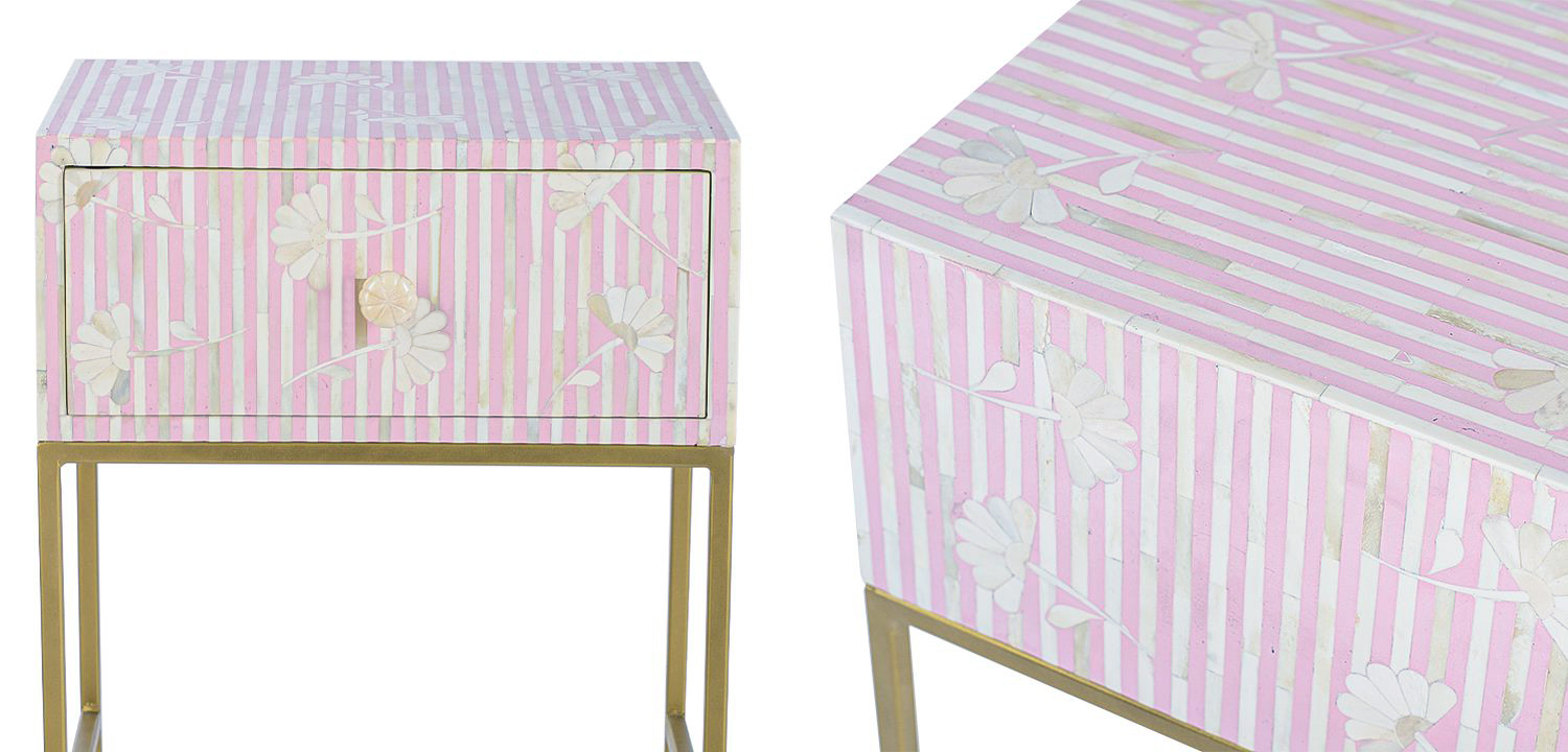 Тумбочка Pink Flower Indian Bone Inlay nightstand - фото