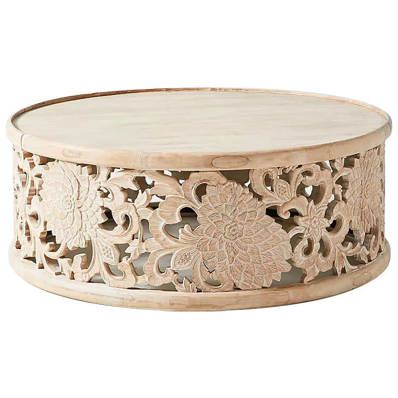 Круглый кофейный стол Handcarved Lotus Round Coffee Table Древесина Круглый кофейный стол Handcarved Lotus Round Coffee Table Древесина во Владивостоке | Loft Concept