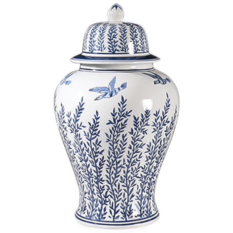 Ваза с крышкой Oriental Blue & White Flying Birds Vase Белый Синий Ваза с крышкой Oriental Blue & White Flying Birds Vase Белый Синий во Владивостоке | Loft Concept