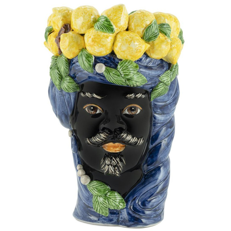Ваза Vase Lemon Head Man Blue Синий Черный Желтый Зеленый Ваза Vase Lemon Head Man Blue Синий Черный Желтый Зеленый во Владивостоке | Loft Concept