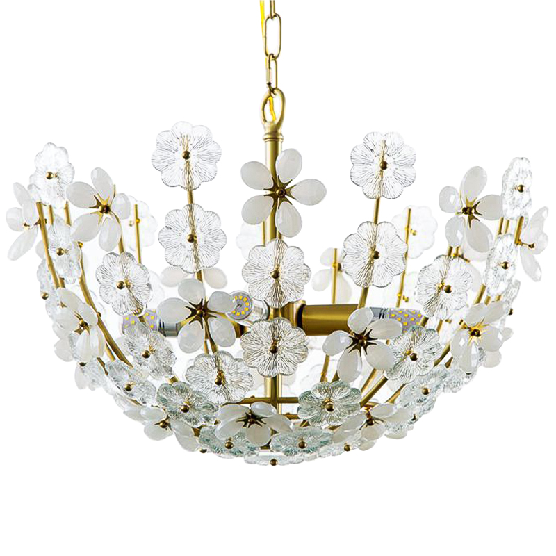 Люстра Glass White Flowers Chandelier Латунь Прозрачное Стекло Белый Люстра Glass White Flowers Chandelier Латунь Прозрачное Стекло Белый во Владивостоке | Loft Concept