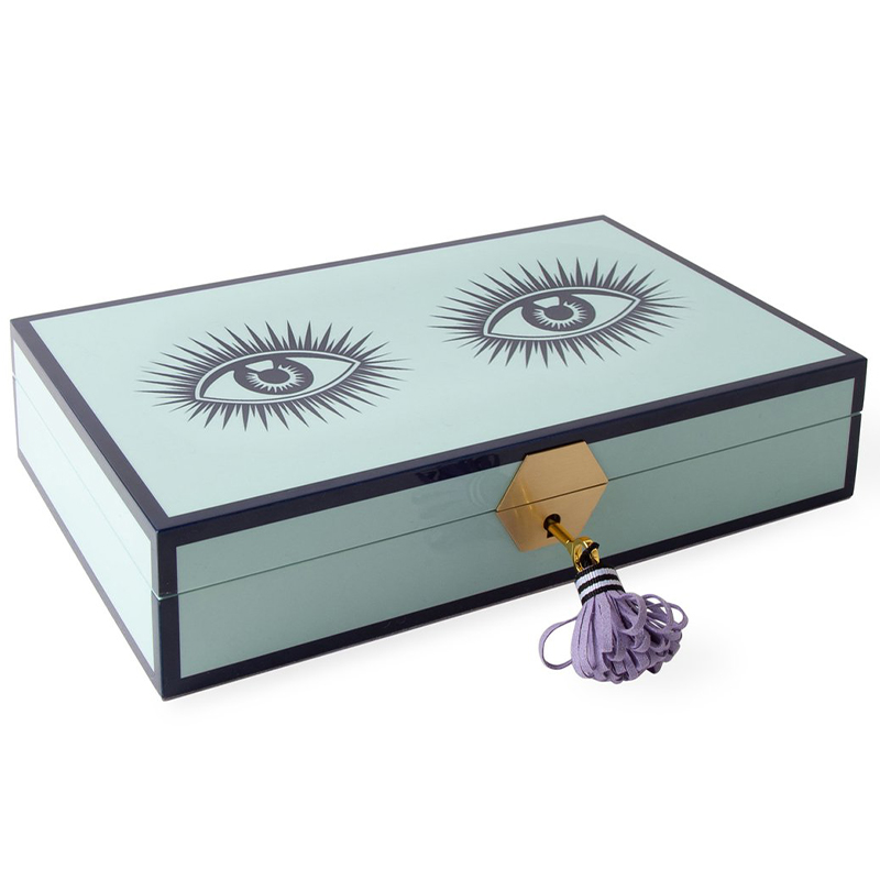 Шкатулка LE WINK LACQUER JEWELRY BOX  Jonathan Adler Мятный Сиреневый Темно-синий во Владивостоке | Loft Concept 