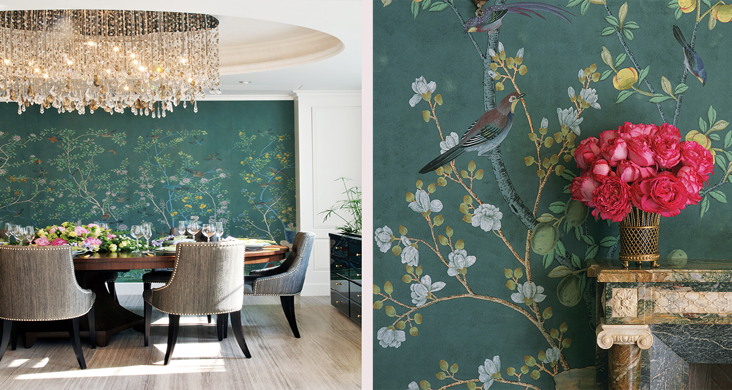 Обои ручная роспись Jardinieres & Citrus Trees Blue green - фото №1