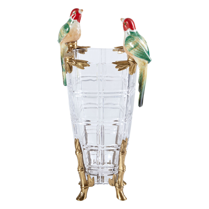 Ваза из прозрачного стекла с бронзовыми ножками и фигурками попугаев Eden Garden porcelain and bronze Прозрачное Стекло Бронза Мульти Ваза из прозрачного стекла с бронзовыми ножками и фигурками попугаев Eden Garden porcelain and bronze Прозрачное Стекло Бронза Мульти во Владивостоке | Loft Concept