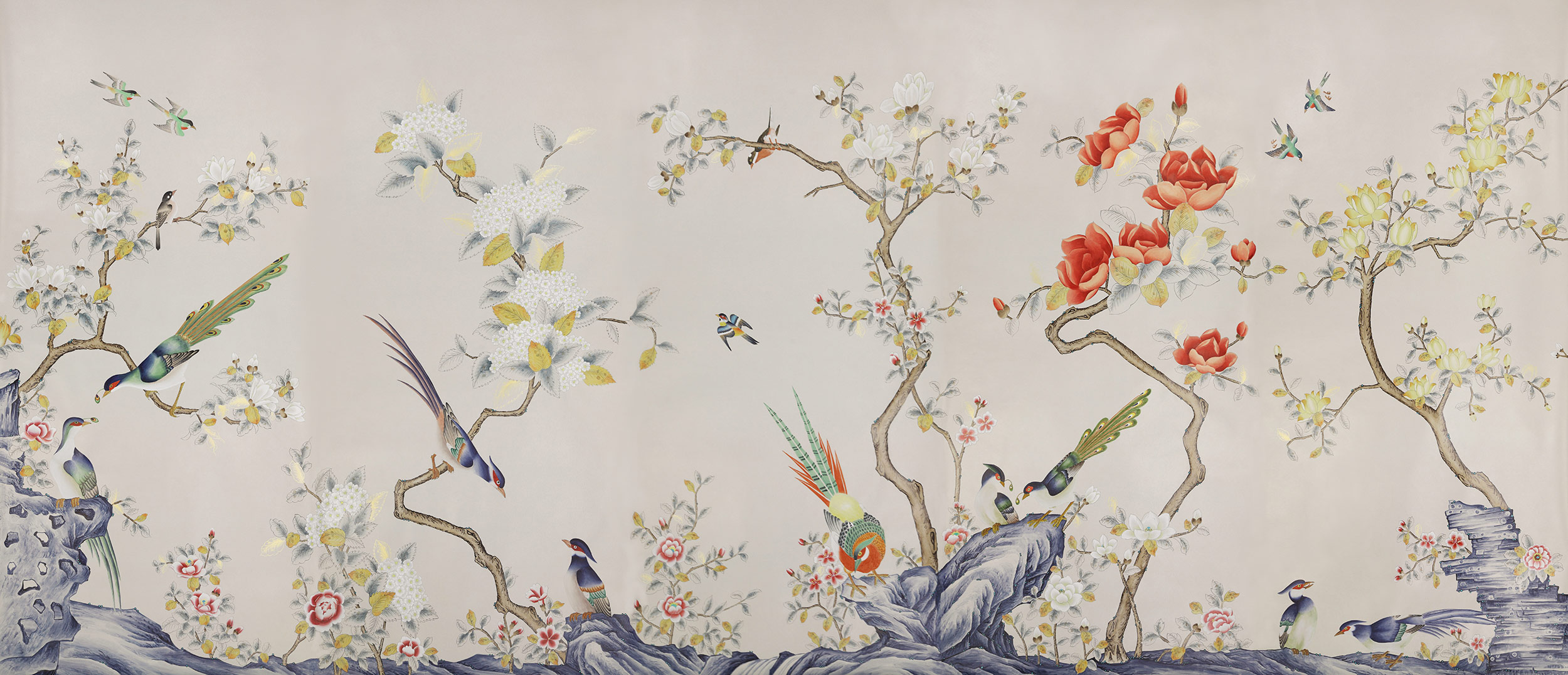 Обои ручная роспись Japanese Garden Colourway SC-252 on grey dyed paper Обои ручная роспись Japanese Garden Colourway SC-252 on grey dyed paper - постер Loft-Concept во Владивостоке