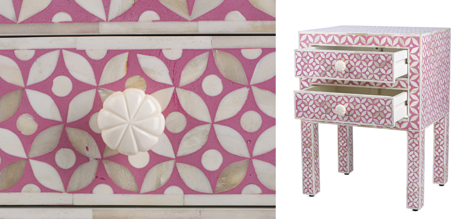 Розовая прикроватная тумба BONE INLAY BEDSIDE CABINET - фото №1