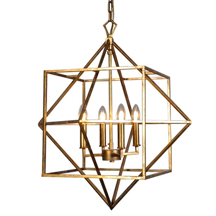 Подвесной светильник CUBIST Chandelier Gold 4 bulbs Золотой во Владивостоке | Loft Concept 