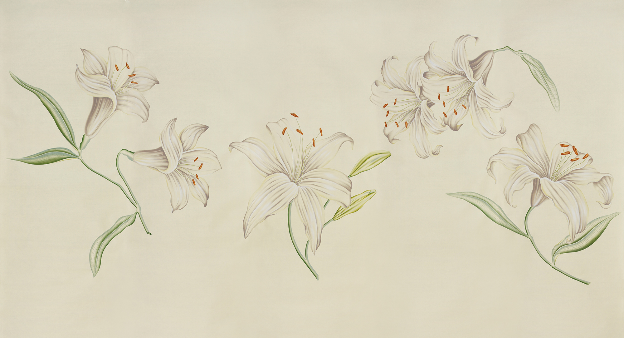 Обои ручная роспись Lilium Special Colourway on Ivory dyed silk Обои ручная роспись Lilium Special Colourway on Ivory dyed silk - постер Loft-Concept во Владивостоке