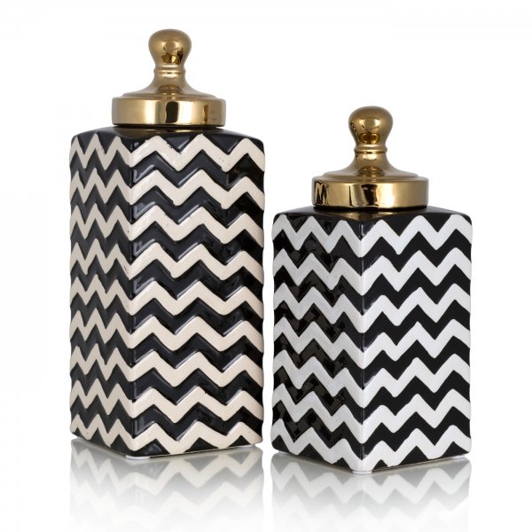 Ваза c крышкой Black&White Zigzag Черно-белый Золотой Ваза c крышкой Black&White Zigzag Черно-белый Золотой во Владивостоке | Loft Concept