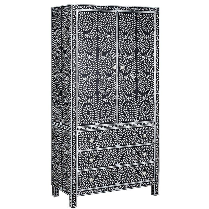 Шкаф Inlaid Bone Flower Motif Белый Черный Шкаф Inlaid Bone Flower Motif Белый Черный во Владивостоке | Loft Concept