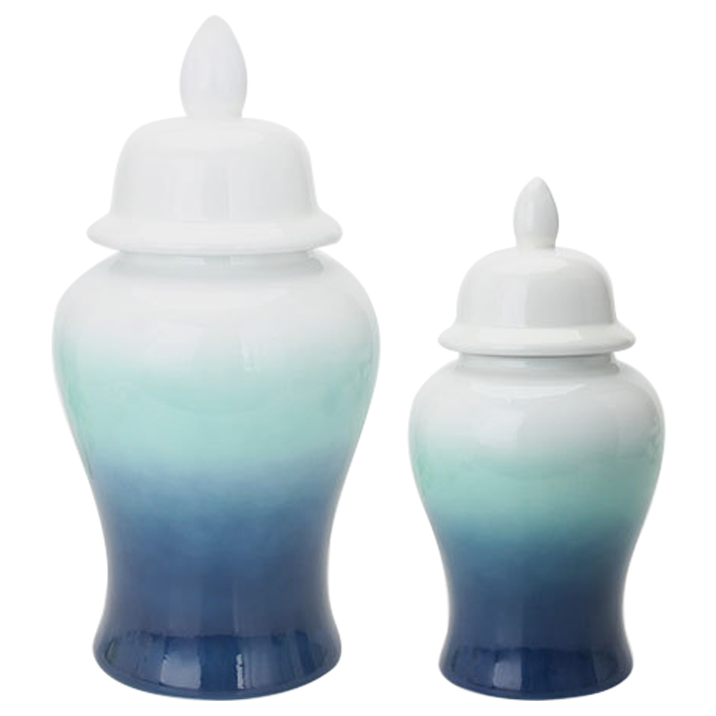 Ваза с крышкой White Turquoise Gradient Vase Белый Бирюзовый Ваза с крышкой White Turquoise Gradient Vase Белый Бирюзовый во Владивостоке | Loft Concept