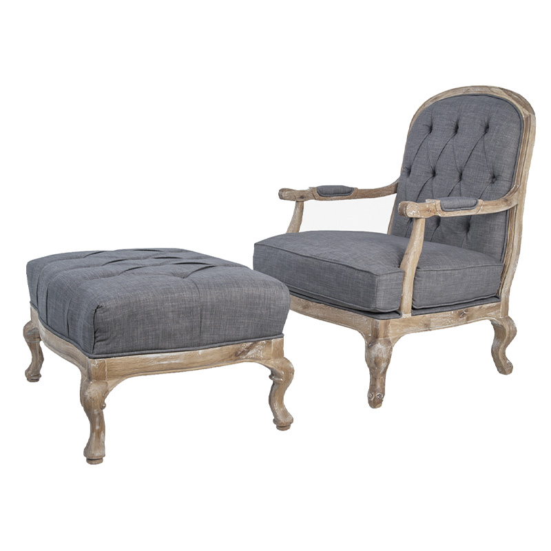 Кресло с пуфом с мягкой обивкой из льна Edward Armchair grey Серый Коричневый во Владивостоке | Loft Concept 