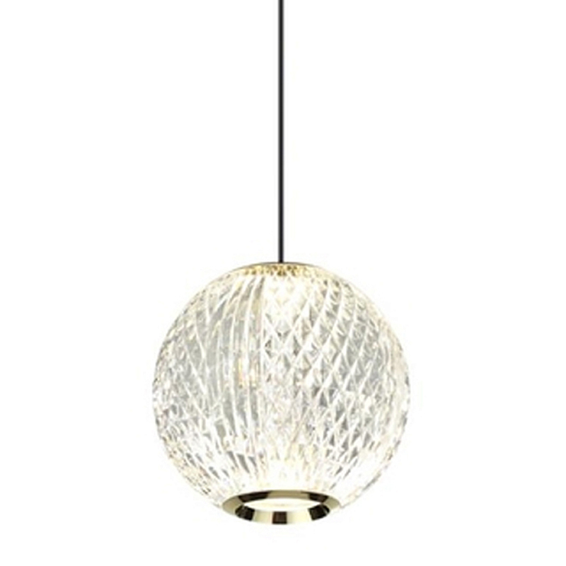 Подвесной светильник с прозрачным рифленым плафоном в форме шара Crystal Globule Золотой Прозрачный Хром во Владивостоке | Loft Concept 