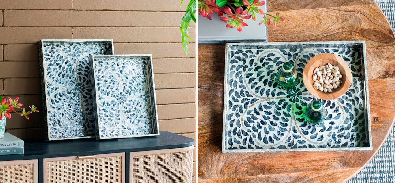 Поднос прямоугольный черный с инкрустацией Barry - фото