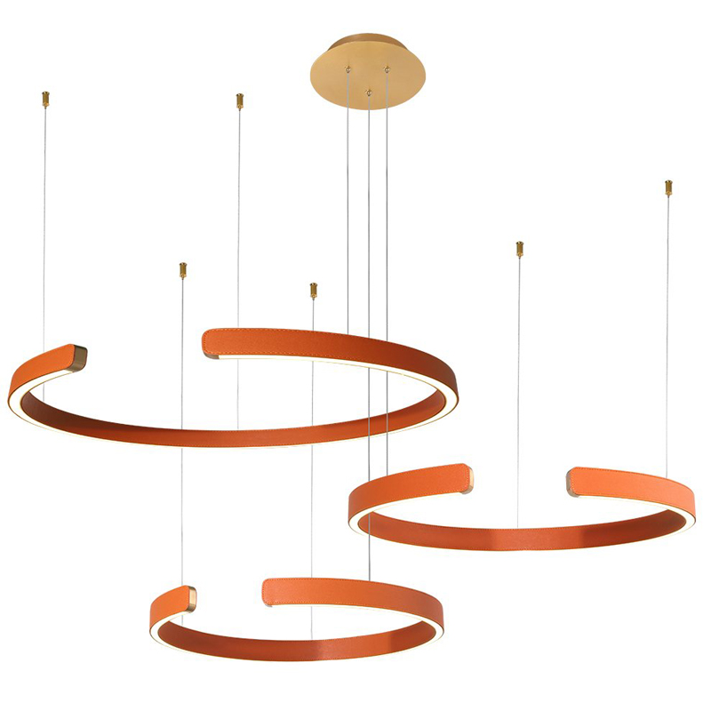 Люстра Half Ring 3 orange leather Оранжевый Золотой во Владивостоке | Loft Concept 