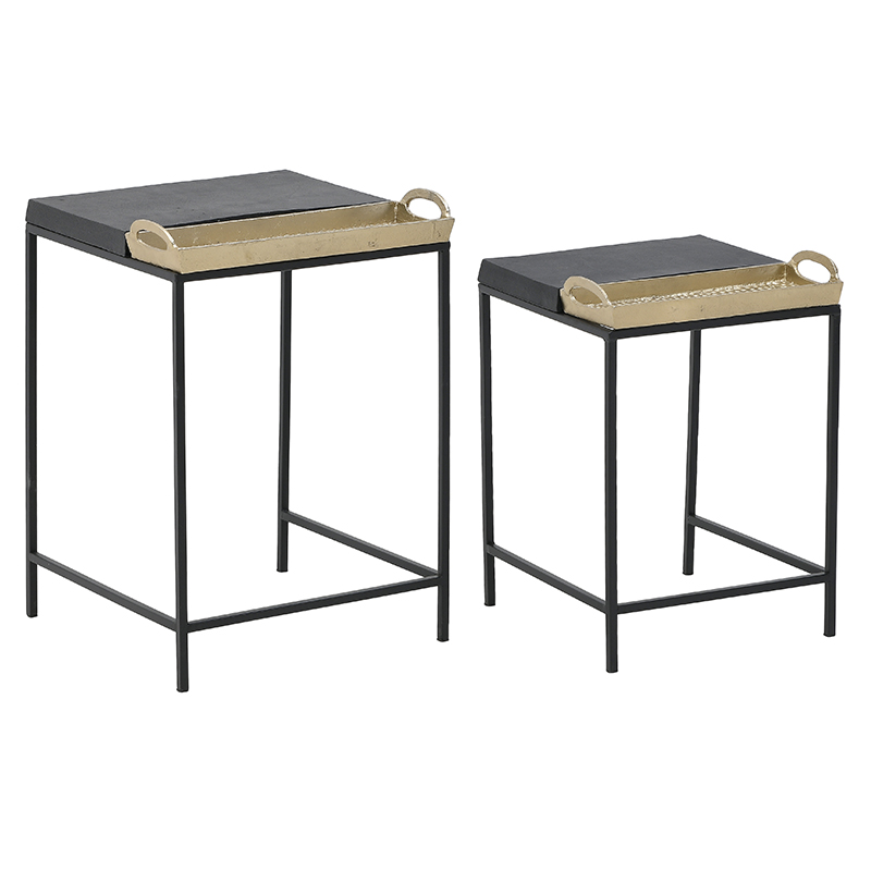 Комплект из 2-х приставных столов с подносами Riyad Salver Side Tables Золотой Черный Комплект из 2-х приставных столов с подносами Riyad Salver Side Tables Золотой Черный во Владивостоке | Loft Concept