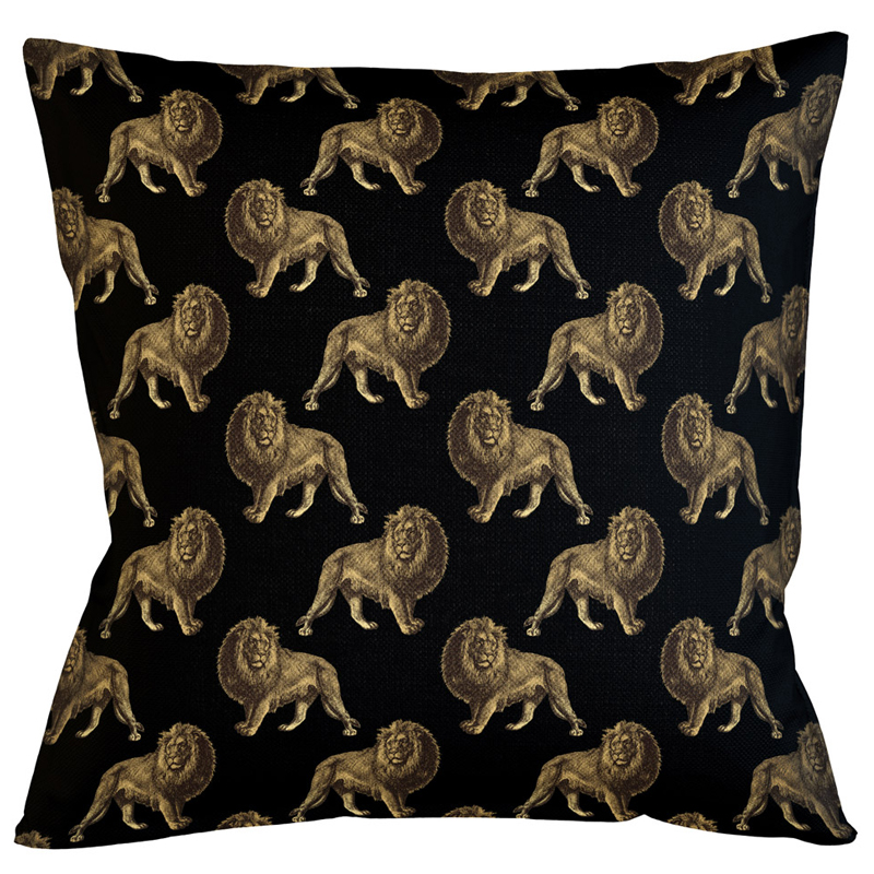 Декоративная подушка с узором из львов Home Safari Black Черный Коричневый Декоративная подушка с узором из львов Home Safari Black Черный Коричневый во Владивостоке | Loft Concept