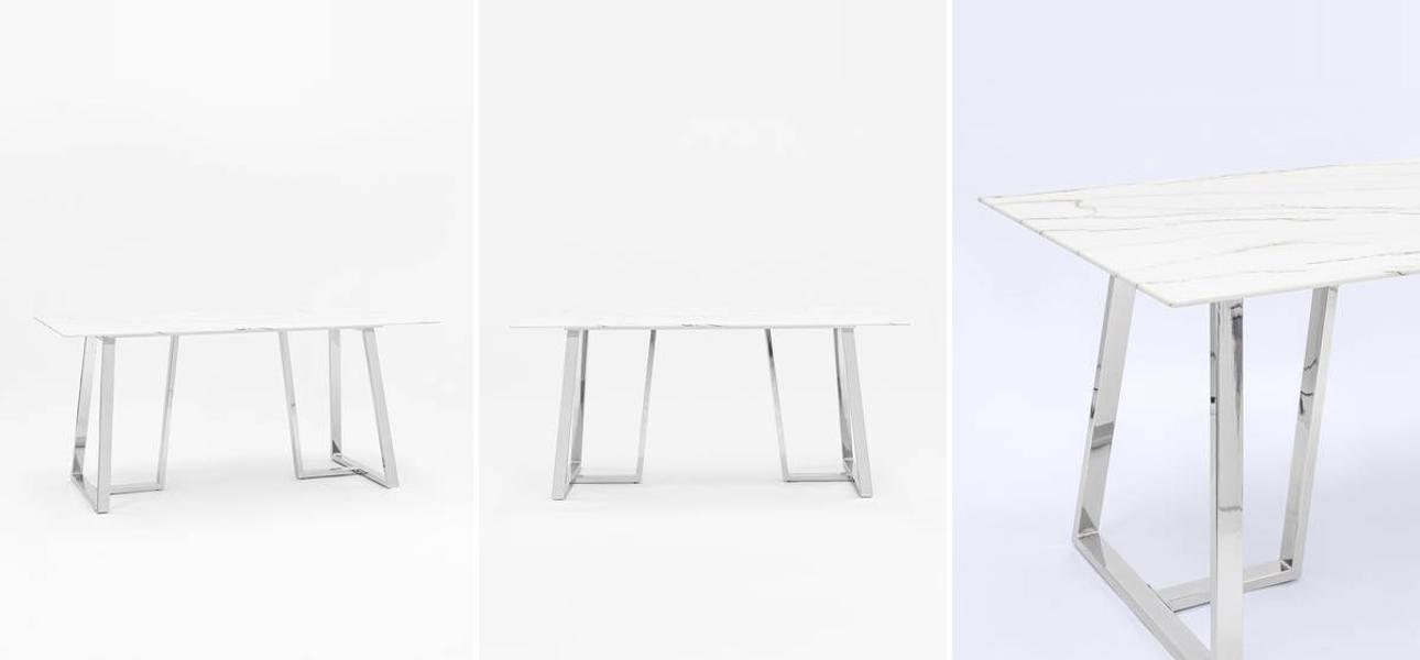 Стол обеденный Jordan столешница белый мрамор ножка хром - фото