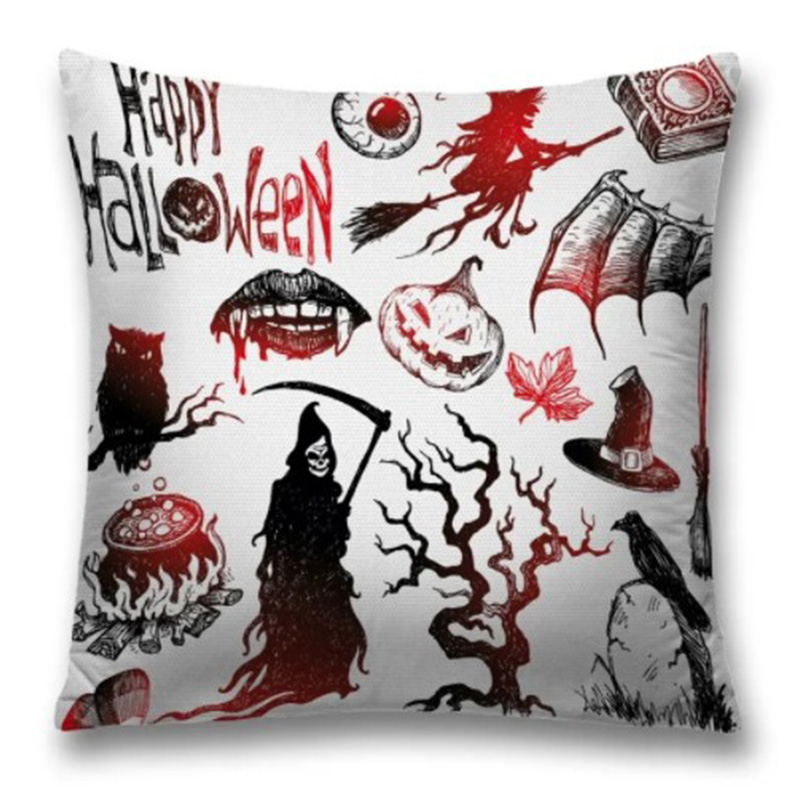 Подушка Happy Halloween Белый Черный Красный во Владивостоке | Loft Concept 