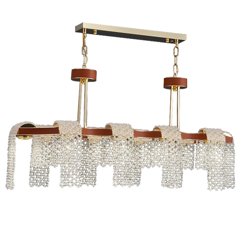 Линейная люстра люстра Leather Glass Chandelier Золотой Коричневый Прозрачное Стекло Линейная люстра люстра Leather Glass Chandelier Золотой Коричневый Прозрачное Стекло во Владивостоке | Loft Concept