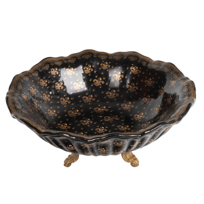 Блюдо черного цвета из фрафора на бронзовых ножках Eden Garden porcelain and bronze Черный Бронза Блюдо черного цвета из фрафора на бронзовых ножках Eden Garden porcelain and bronze Черный Бронза во Владивостоке | Loft Concept