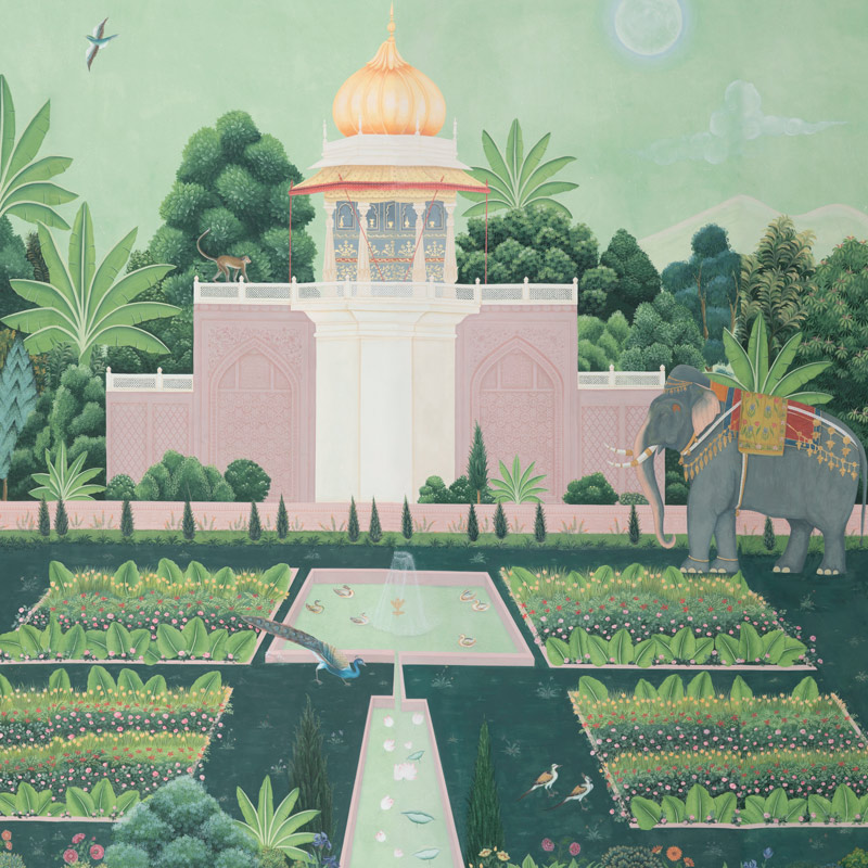 Обои ручная роспись Mahal Garden Original colourway on blue painted Xuan paper Обои ручная роспись Mahal Garden Original colourway on blue painted Xuan paper во Владивостоке | Loft Concept