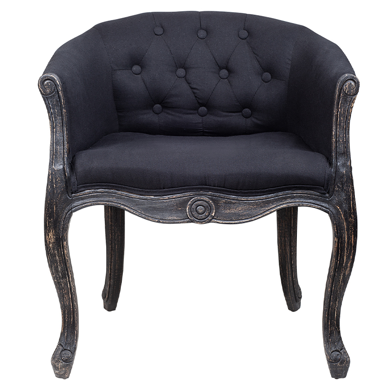 Кресло низкое в стиле прованс Черный Лен Louis French Armchair Черный Кресло низкое в стиле прованс Черный Лен Louis French Armchair Черный во Владивостоке | Loft Concept
