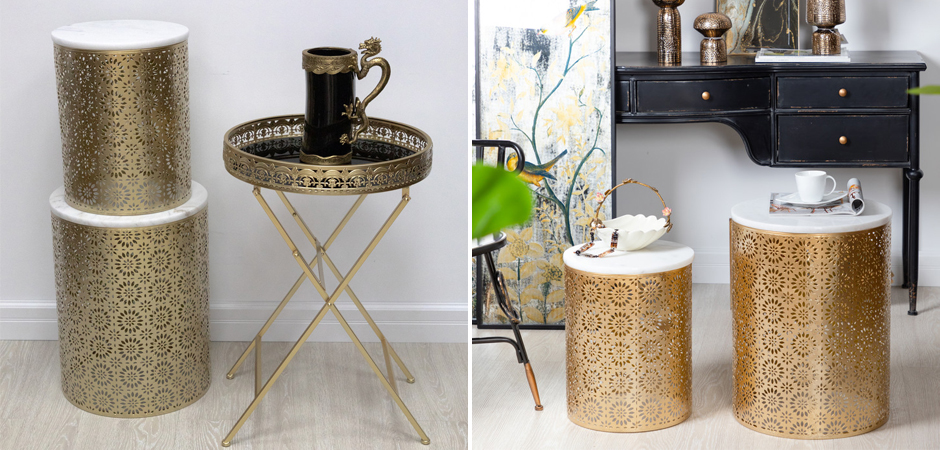 Приставной Стол Artesia Table Золотой с белым мрамором Приставной Стол Artesia Table Золотой с белым мрамором - Loft-Concept во Владивостоке