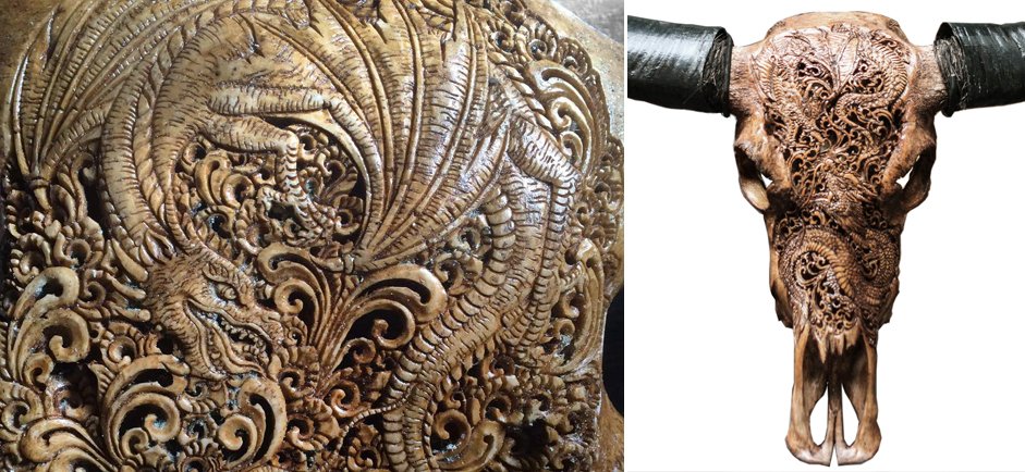 Череп буйвола Buffalo Skull Dragon резьба по кости Череп буйвола Buffalo Skull Dragon резьба по кости - Loft-Concept во Владивостоке