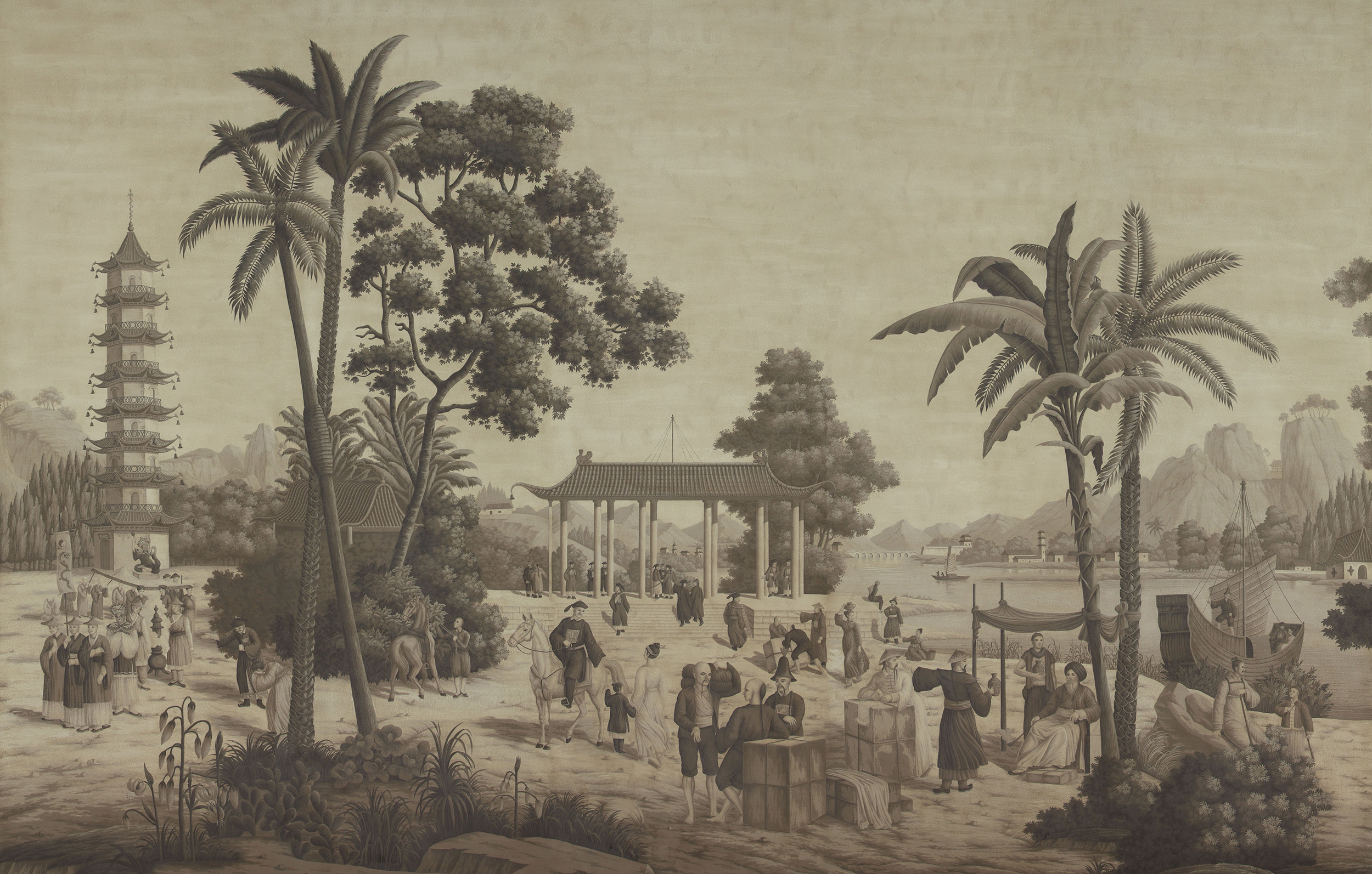 Обои ручная роспись Procession Chinoise Eau Forte on antique scenic Xuan paper Обои ручная роспись Procession Chinoise Eau Forte on antique scenic Xuan paper - постер Loft-Concept во Владивостоке