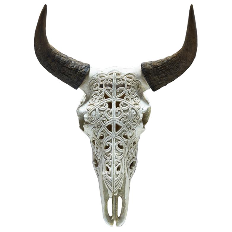 Череп буйвола с резьбой Buffalo Skull little Белый Черный Череп буйвола с резьбой Buffalo Skull little Белый Черный во Владивостоке | Loft Concept