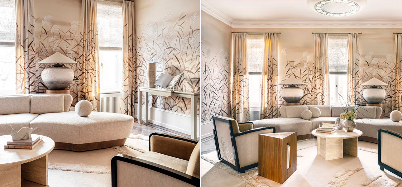 Обои ручная роспись Wild Grasses Original colourway on Bleached Silver slub silk with embroidery - фото №1