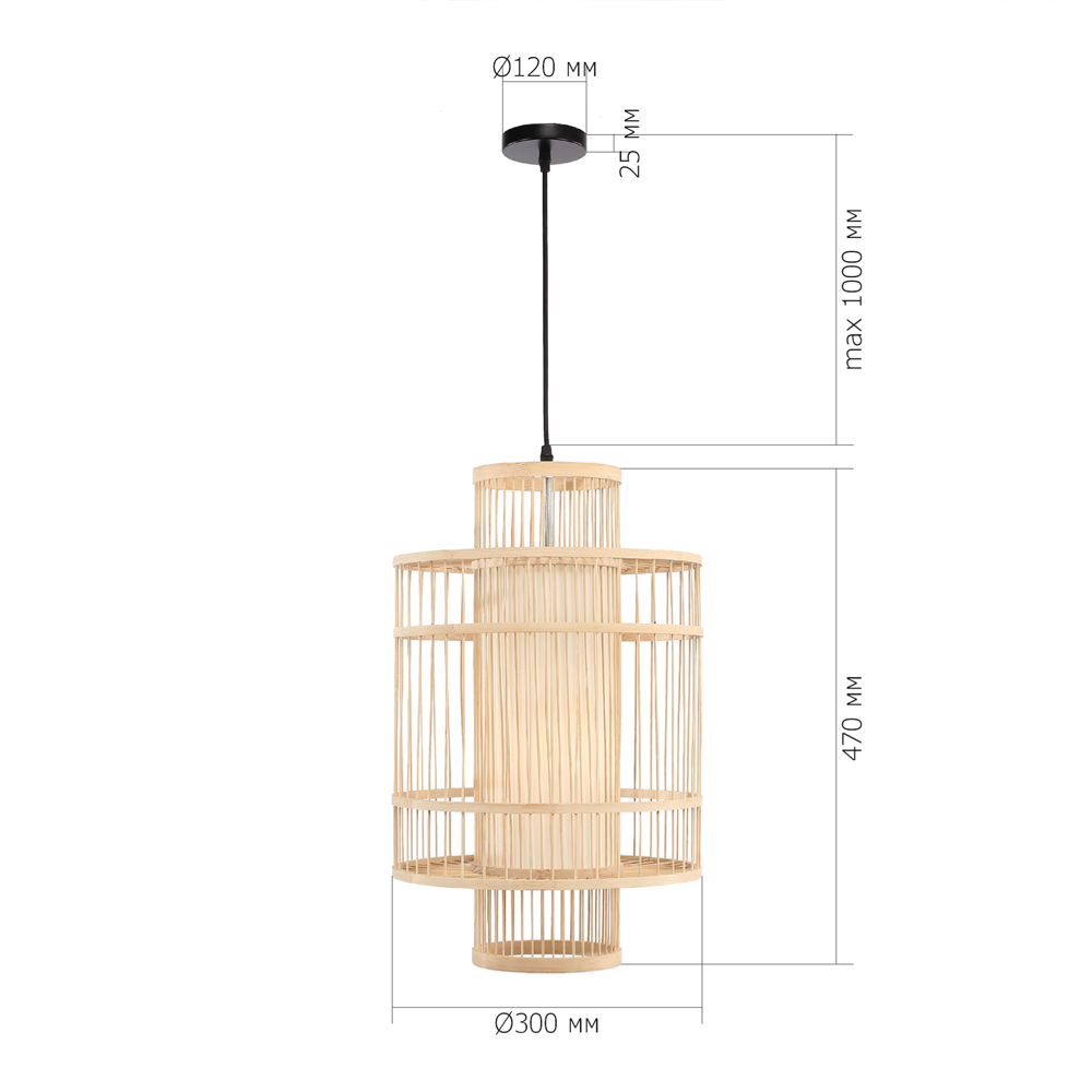 Подвесной светильник из деревянных прутьев с плафоном из натуральной ткани Light Inside the Cell во Владивостоке
