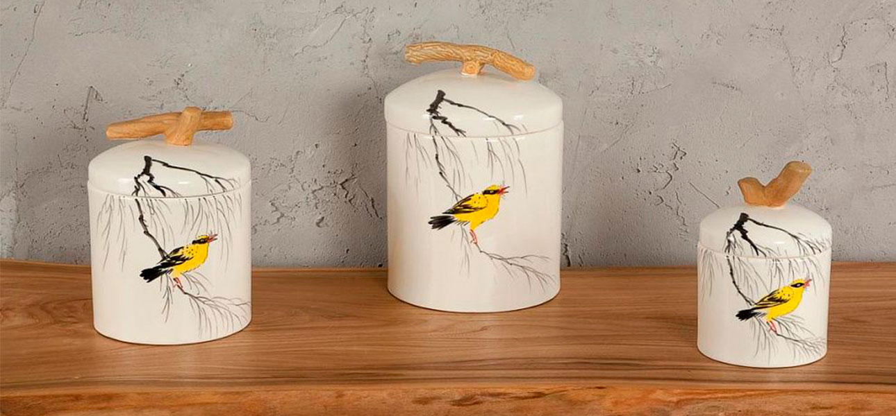 Ваза с крышкой керамическая птица на ветке Ornament - фото